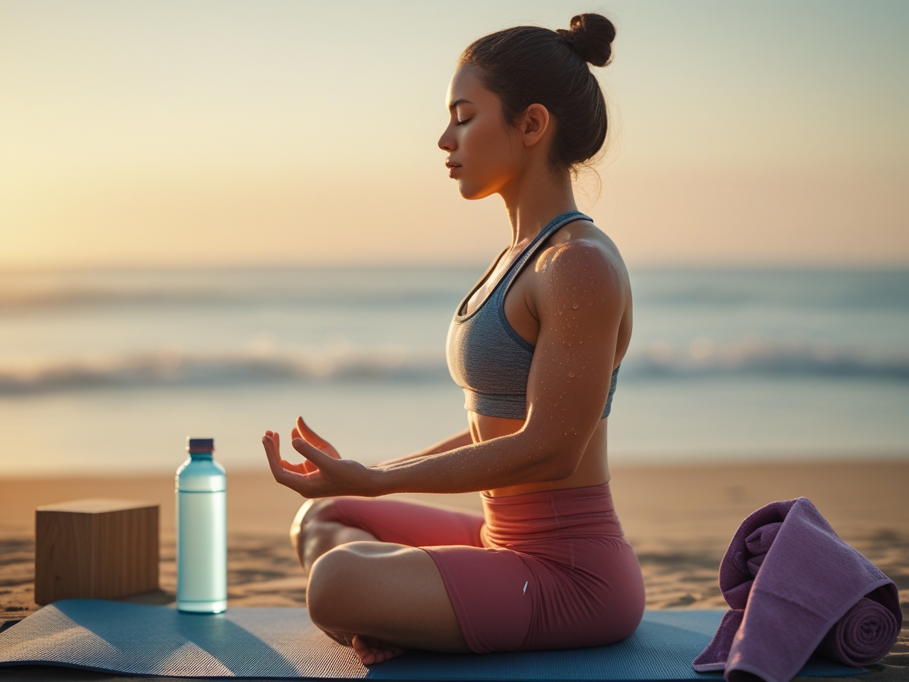 Premium cork yoga mat with alignment markings